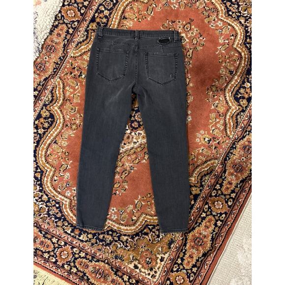 Free People Fishnet Patch Skinny Jean Button Fly Washed Out Black Womens 27 - Picture 6 of 7